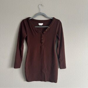 Lovers and Friends Brown Ribbed Long Sleeve Dress Small